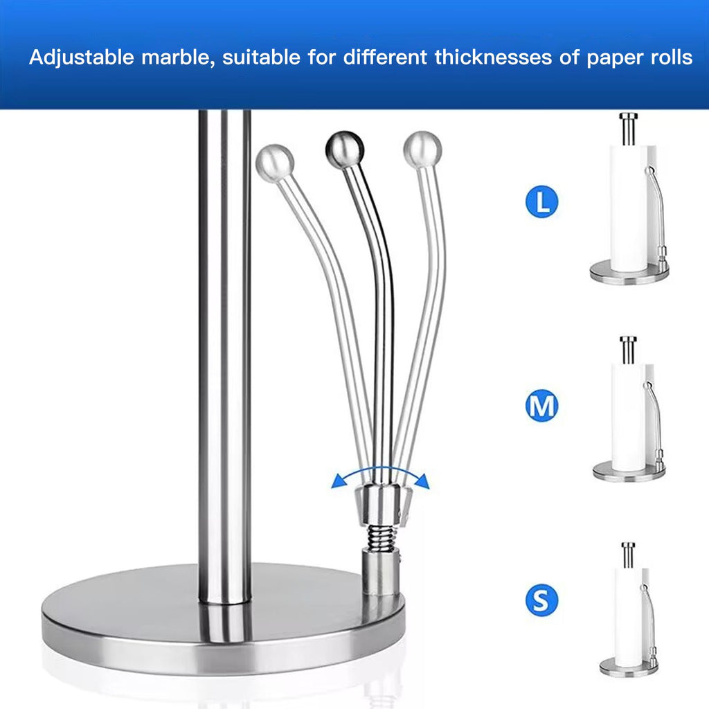 Stainless Steel Paper Towel Holder with Weighted Base and Spring Arm