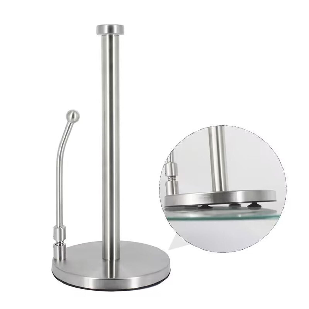 Stainless Steel Paper Towel Holder with Weighted Base and Spring Arm