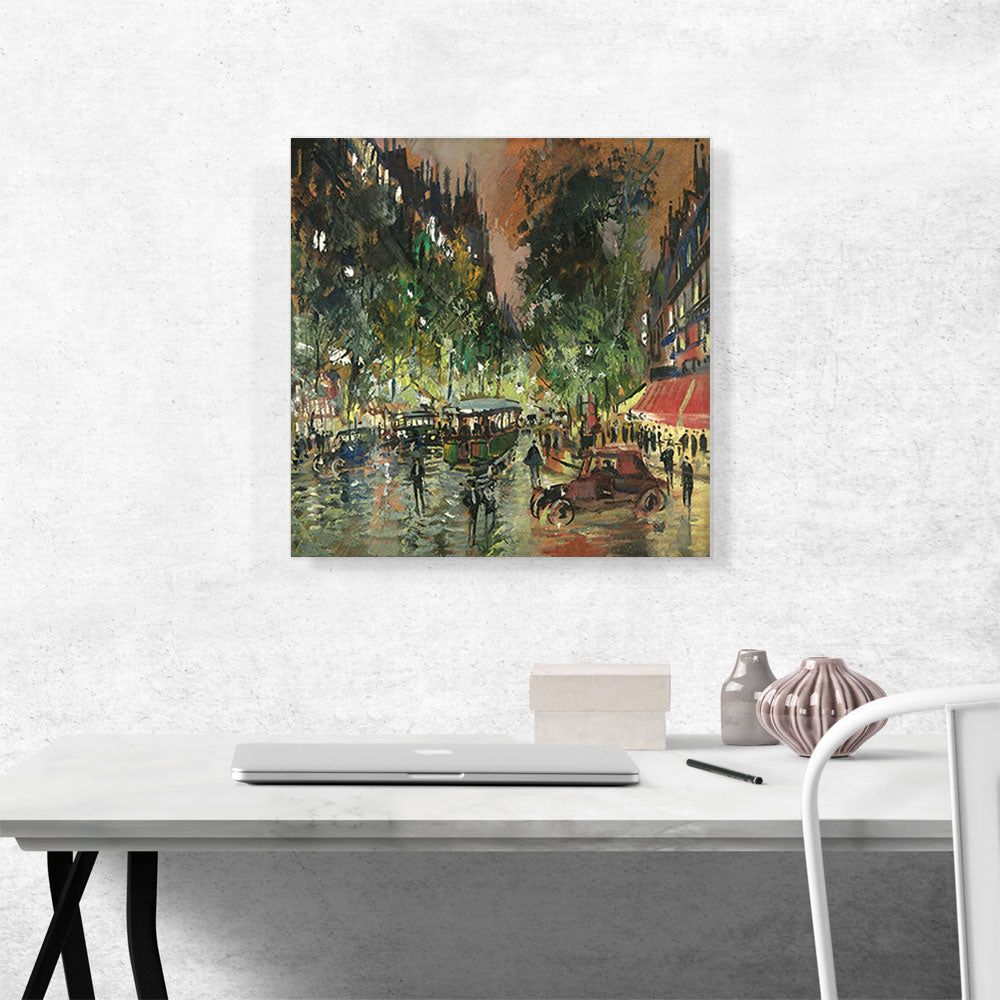 Parisian Boulevard By Night Canvas Wall Art