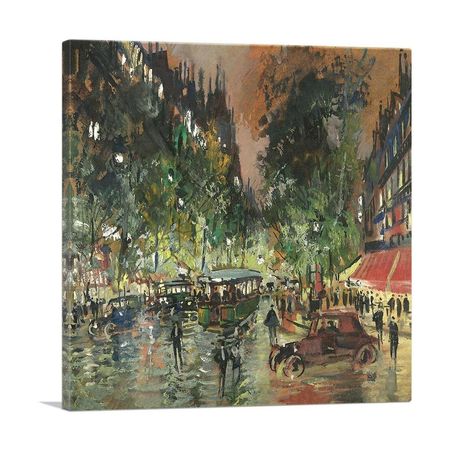 Parisian Boulevard By Night Canvas Wall Art