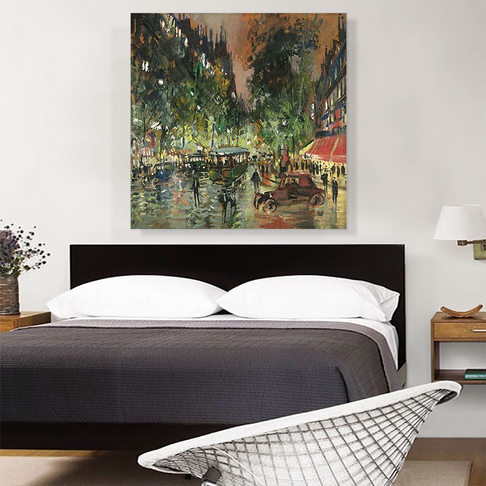 Parisian Boulevard By Night Canvas Wall Art