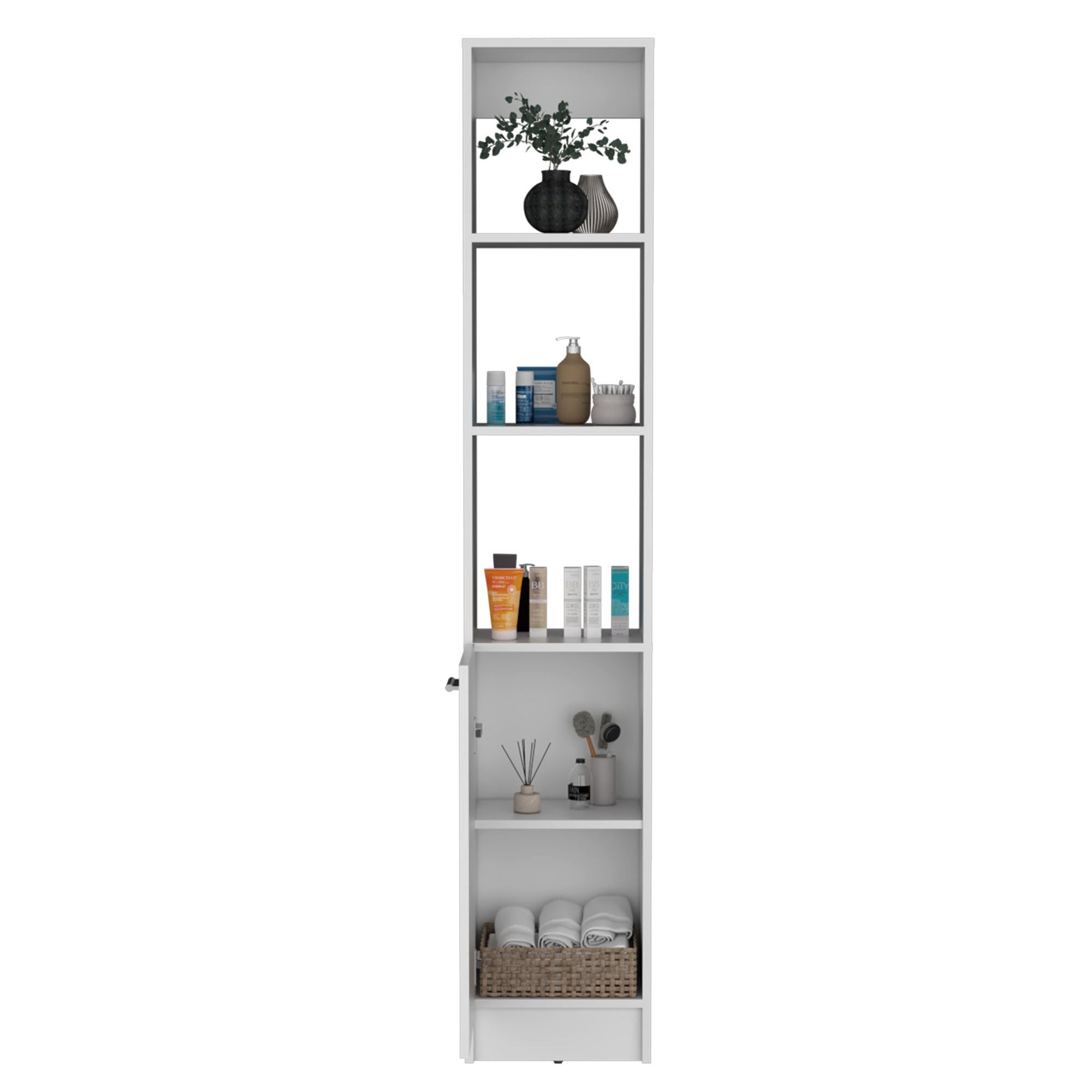 Parks Linen Tall Bathroom Storage Cabinet with 6 Shelves - Adjustable Shelving for Concealed Storage in Kitchen, Living Room, and More