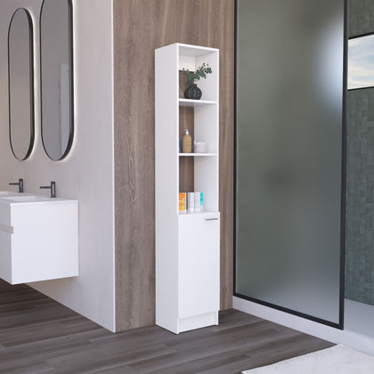 Parks Linen Tall Bathroom Storage Cabinet with 6 Shelves - Adjustable Shelving for Concealed Storage in Kitchen, Living Room, and More