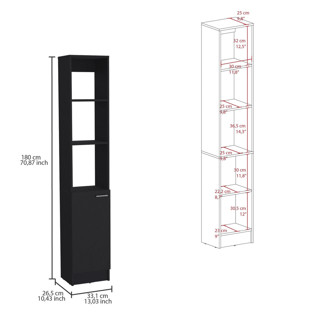 Tall Single-Door Storage Cabinet with Adjustable Shelves for Bathroom or Kitchen