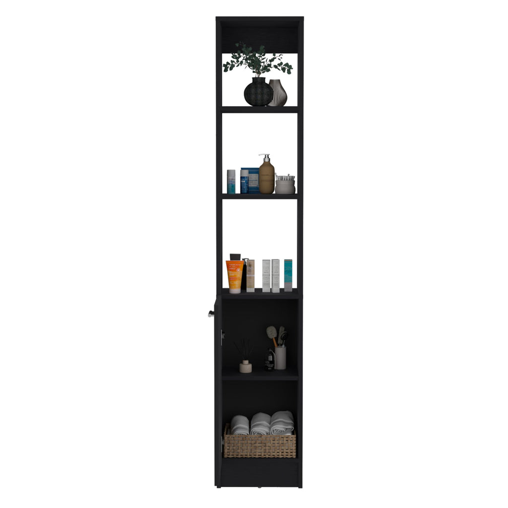 Tall Single-Door Storage Cabinet with Adjustable Shelves for Bathroom or Kitchen