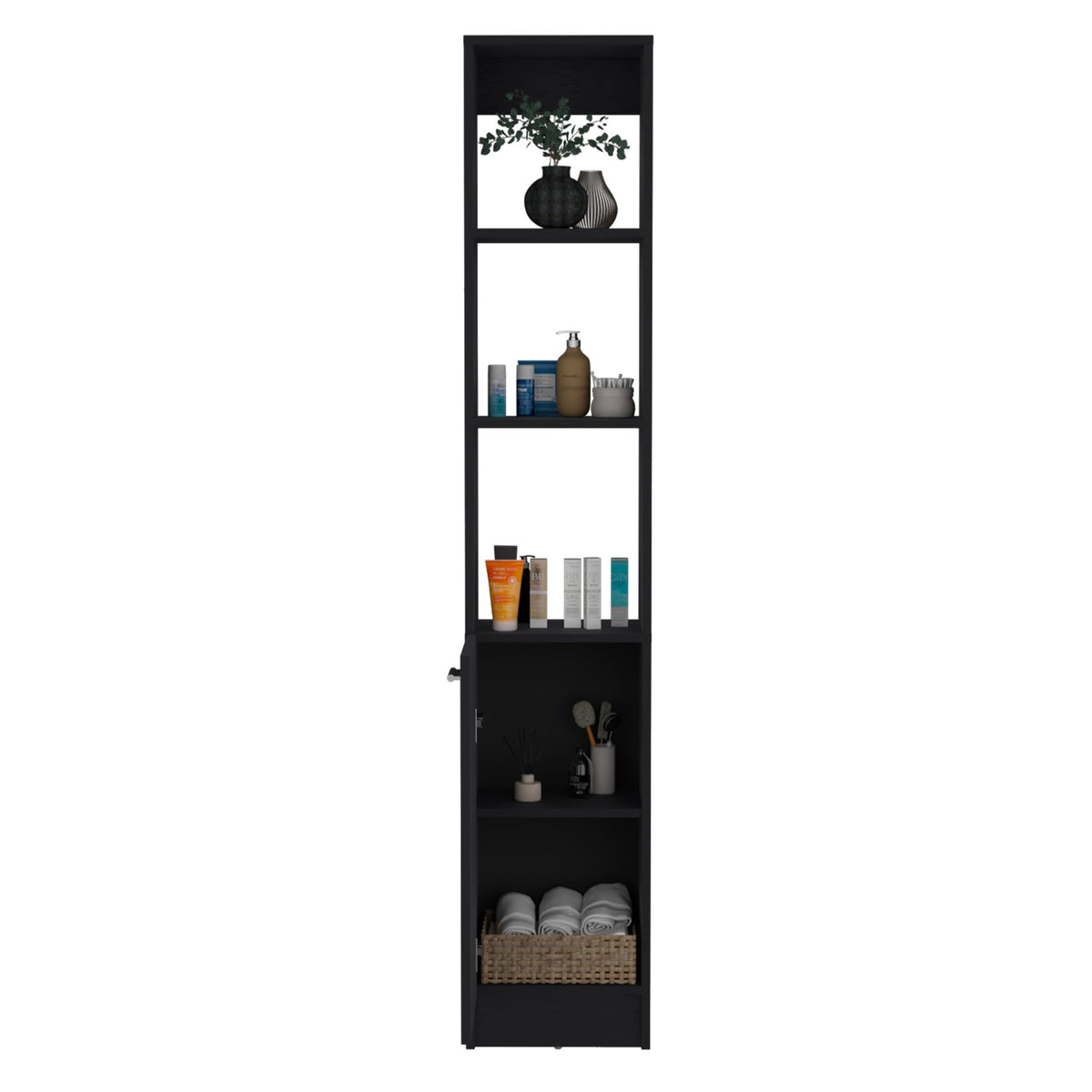 Tall Single-Door Storage Cabinet with Adjustable Shelves for Bathroom or Kitchen