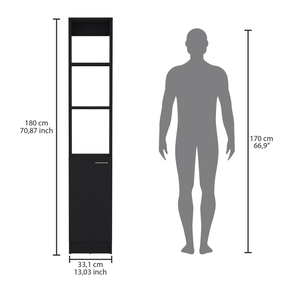 Tall Single-Door Storage Cabinet with Adjustable Shelves for Bathroom or Kitchen