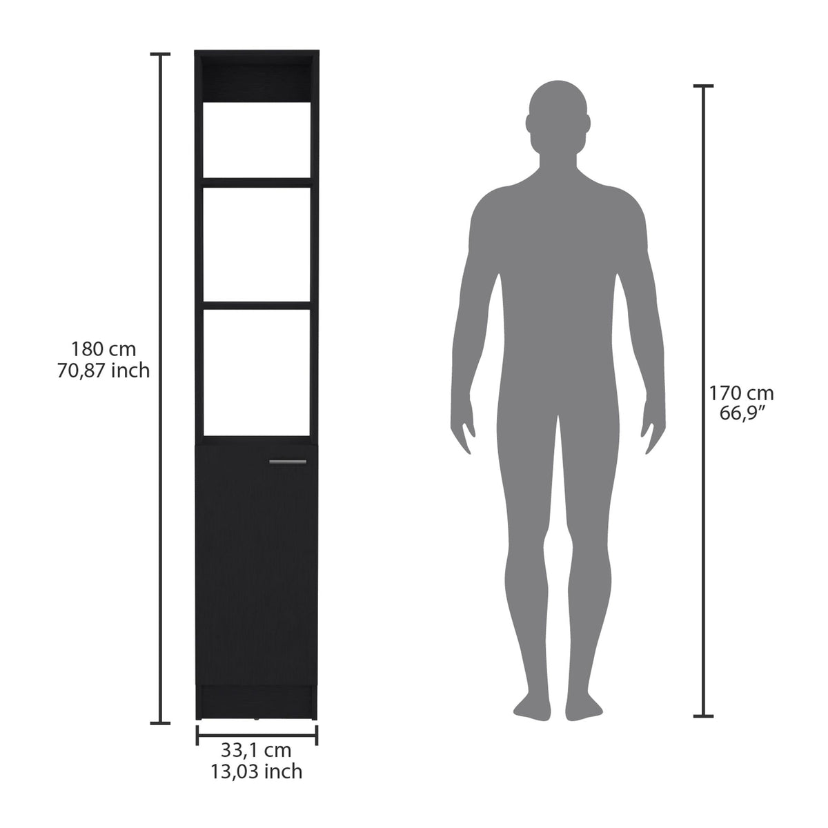 Tall Single-Door Storage Cabinet with Adjustable Shelves for Bathroom or Kitchen