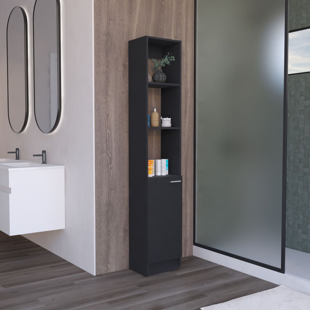 Tall Single-Door Storage Cabinet with Adjustable Shelves for Bathroom or Kitchen