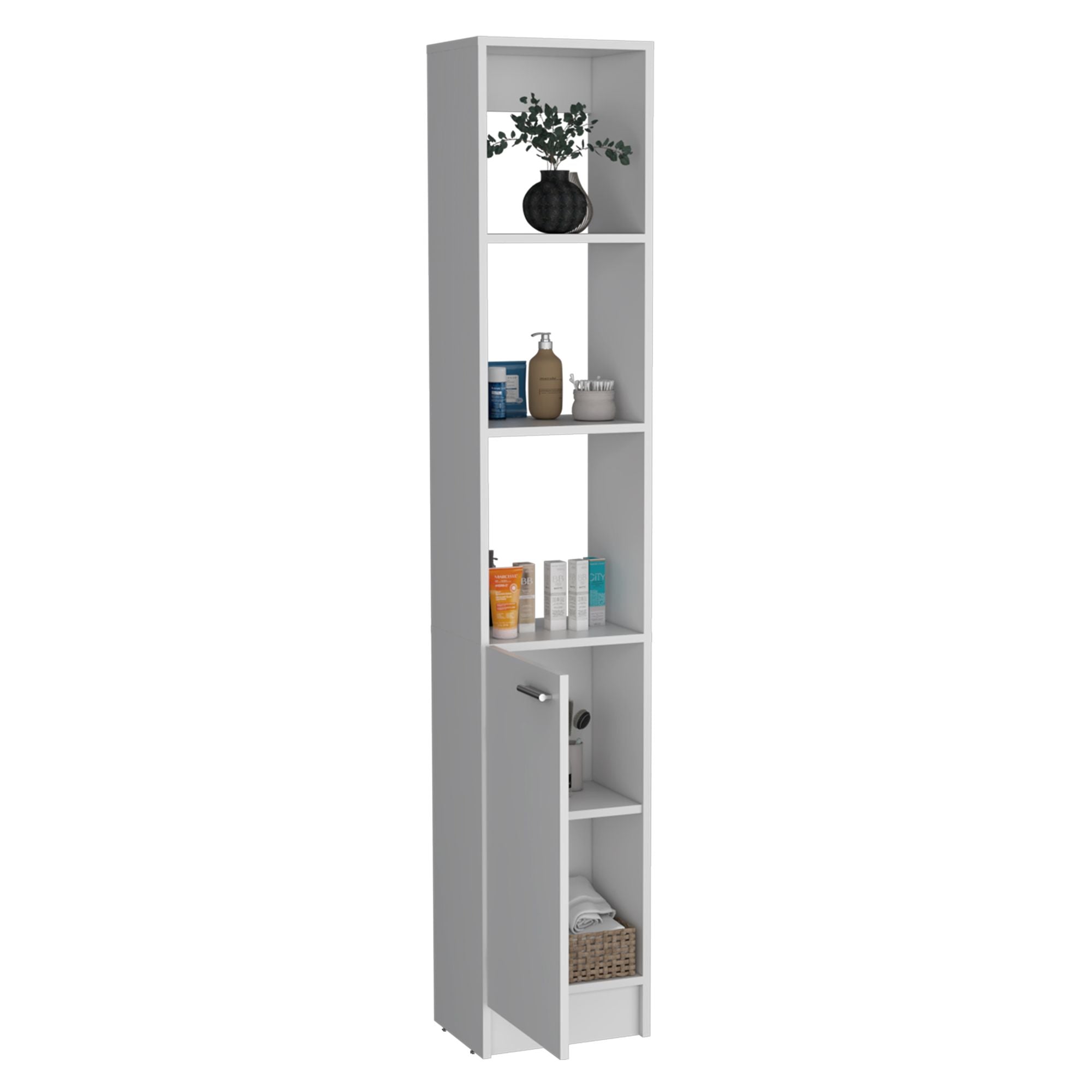 Parks Linen Tall Bathroom Storage Cabinet with 6 Shelves - Adjustable Shelving for Concealed Storage in Kitchen, Living Room, and More
