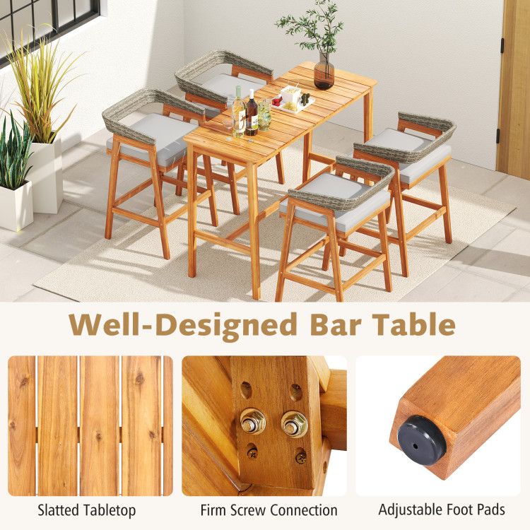 Acacia Wood Patio Bar Set with Comfortable Cushions