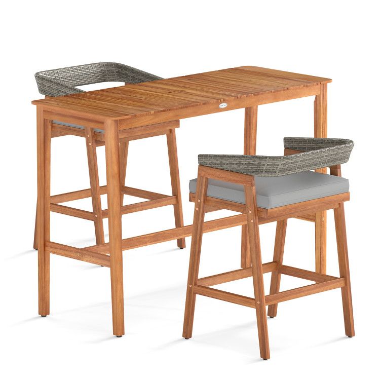 Acacia Wood Patio Bar Set with Comfortable Cushions