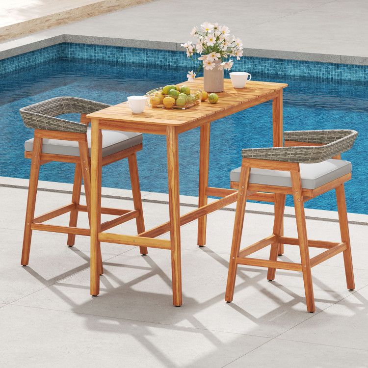 Acacia Wood Patio Bar Set with Comfortable Cushions