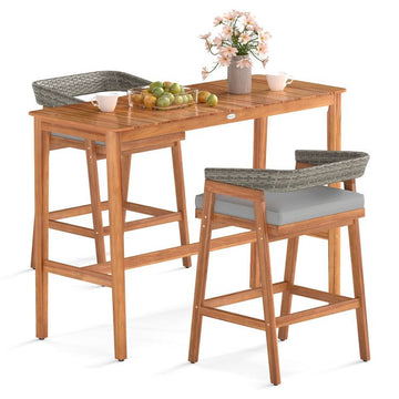 Acacia Wood Patio Bar Set with Comfortable Cushions