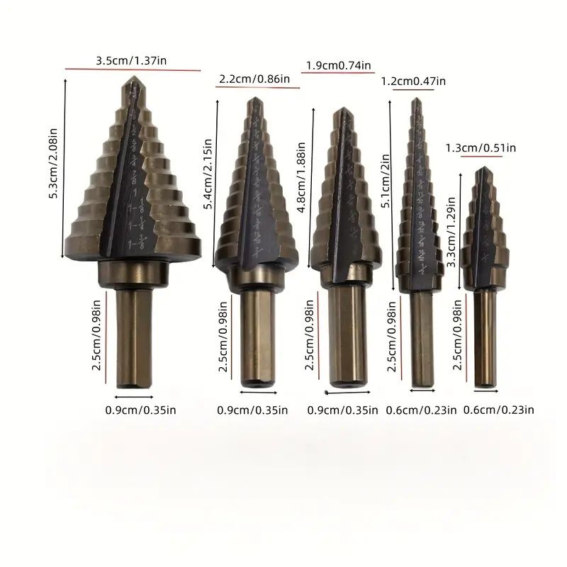 Pagoda Step Drill Bit Set with Triangular Shanks