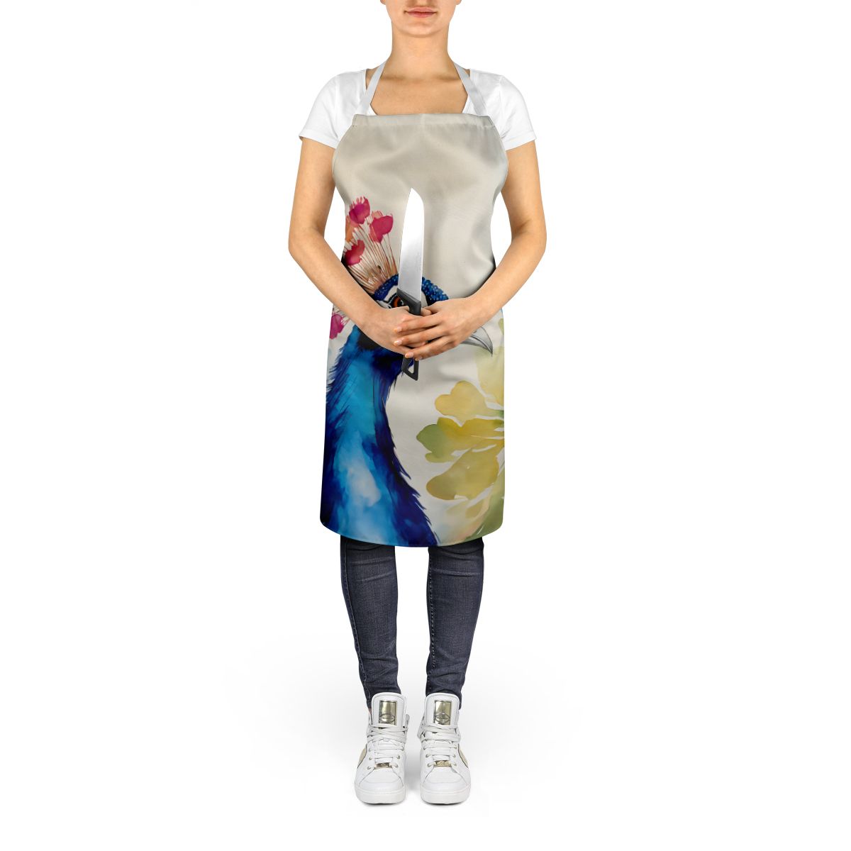 Vibrant Peacock Artwork Bib Apron