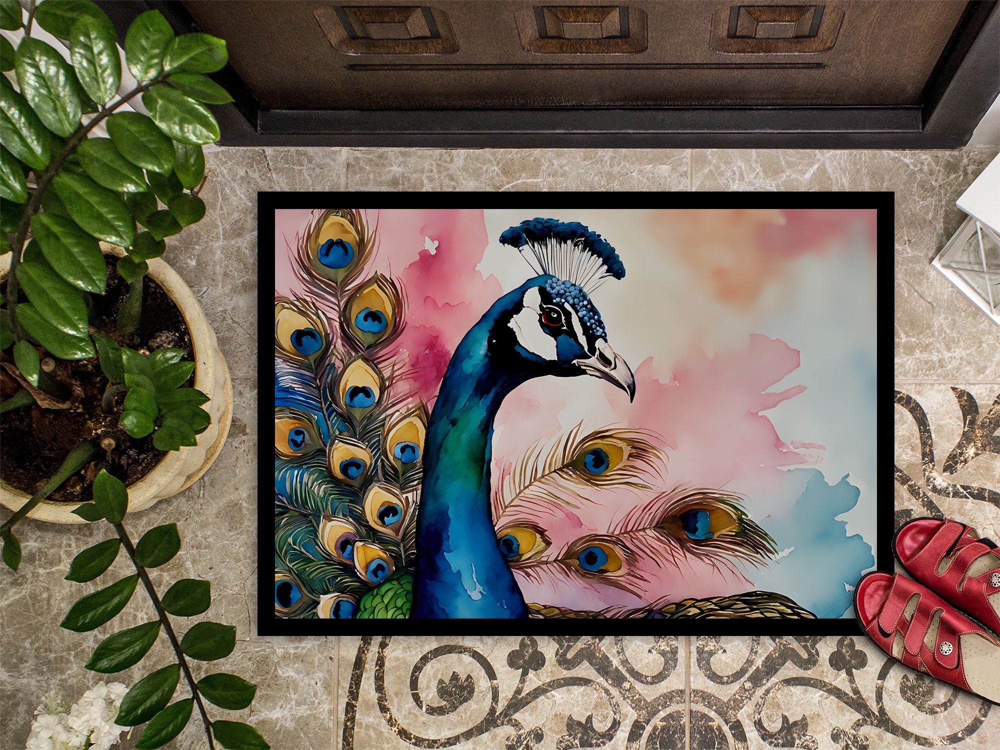 Peacock Artwork Doormat for Indoor or Outdoor Entryways