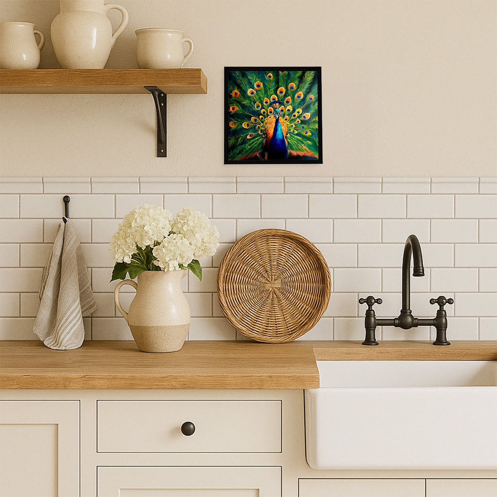 Peacock Artwork in a Sleek Contemporary Frame