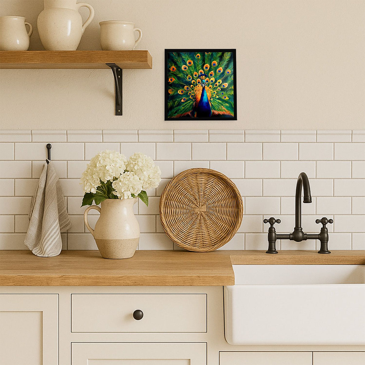 Peacock Artwork in a Sleek Contemporary Frame