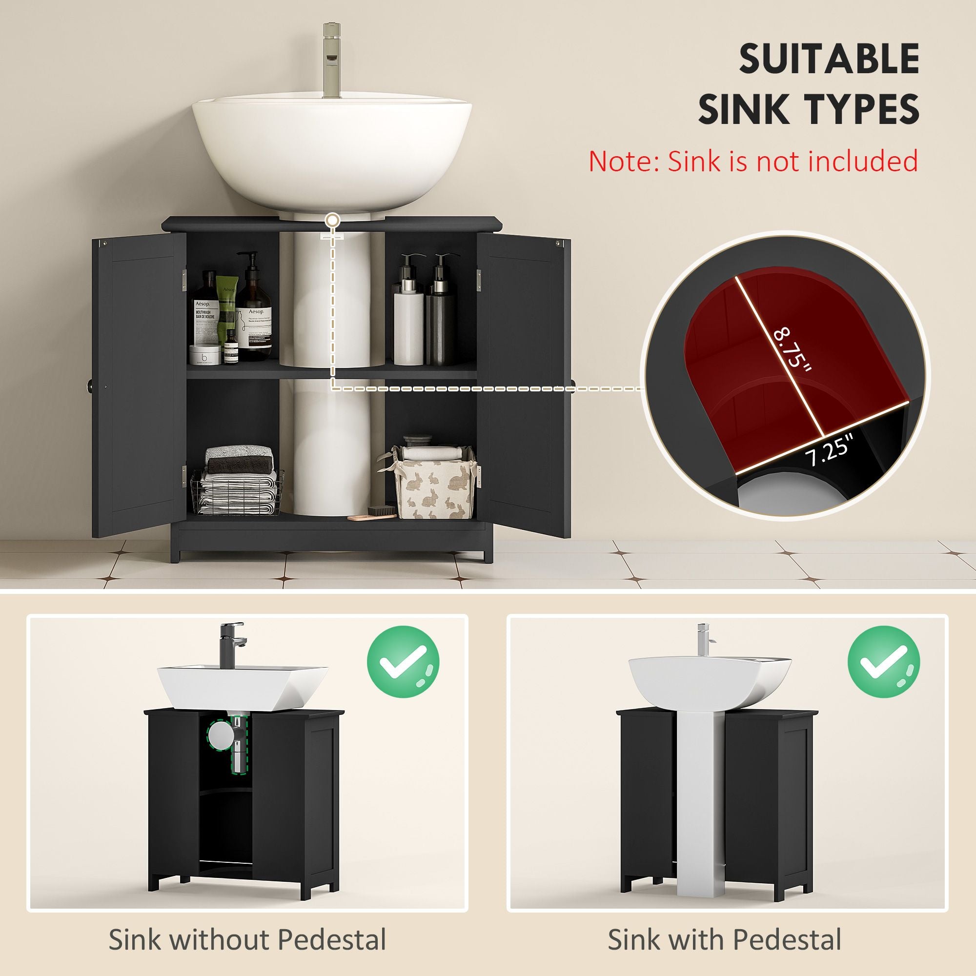 Pedestal Sink Storage Cabinet with Adjustable Shelf and U-Shape Cut-Out