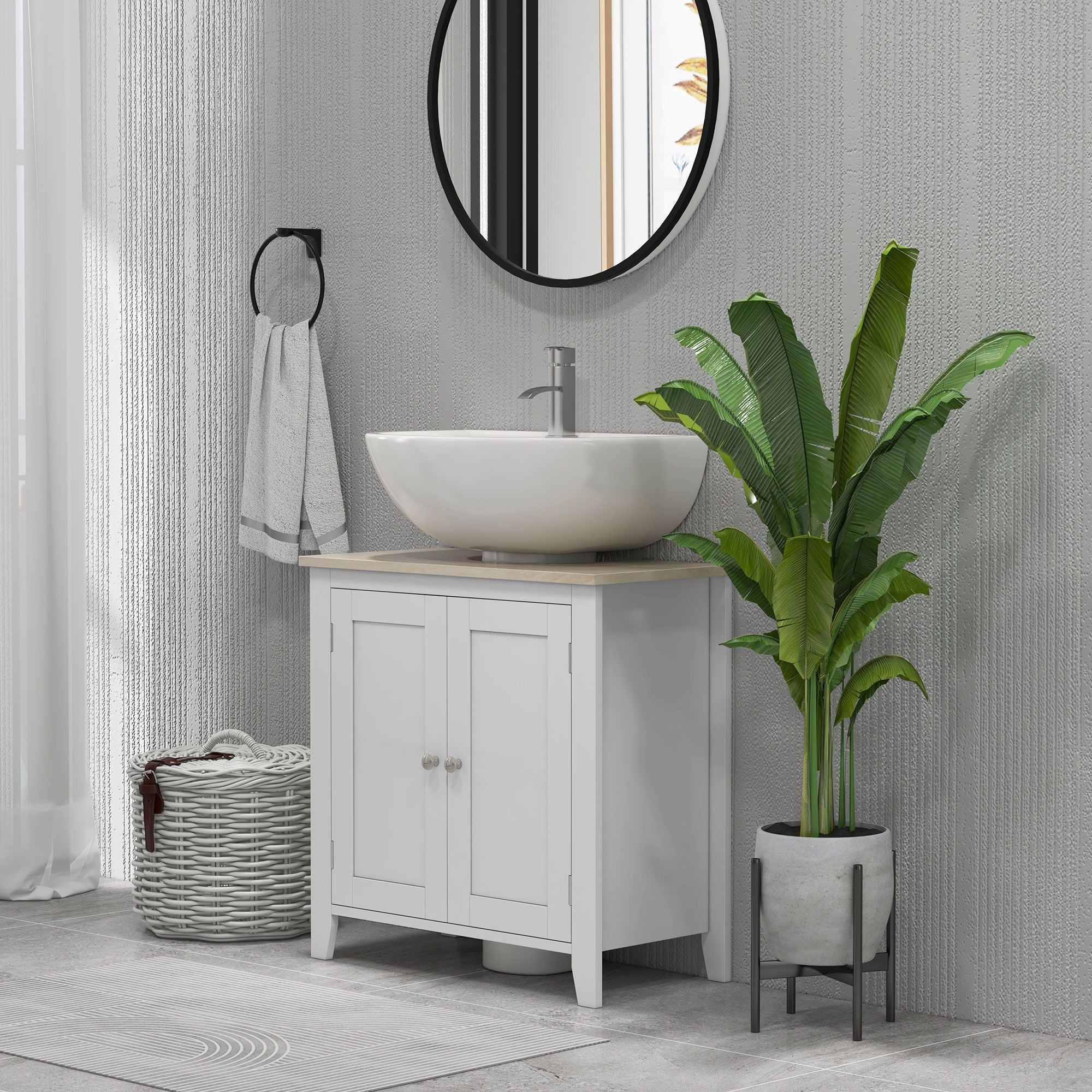 U-Shaped Under Sink Storage Cabinet with Adjustable Shelf