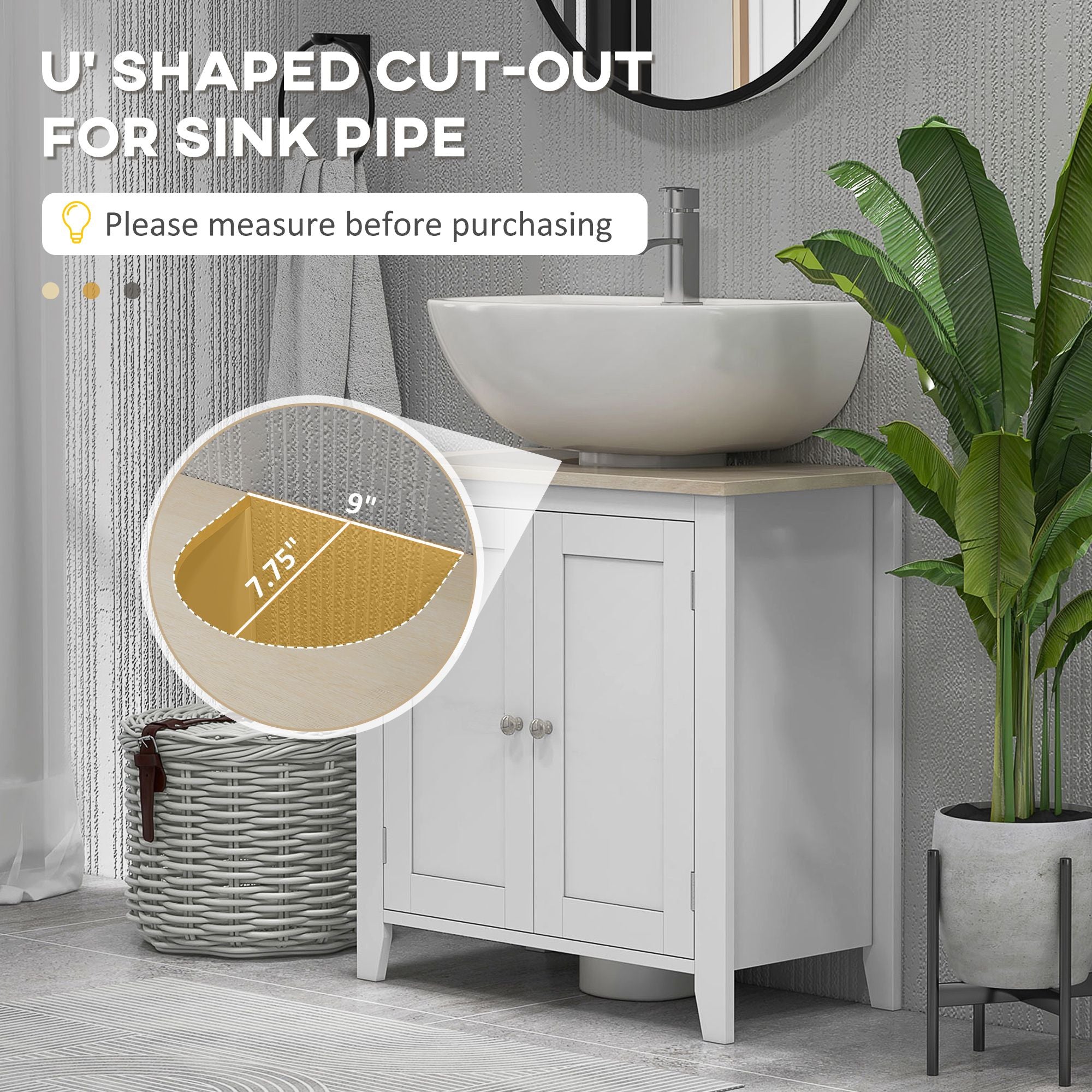 U-Shaped Under Sink Storage Cabinet with Adjustable Shelf