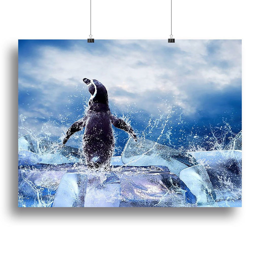 Penguin on Ice and Water Drops Wall Art