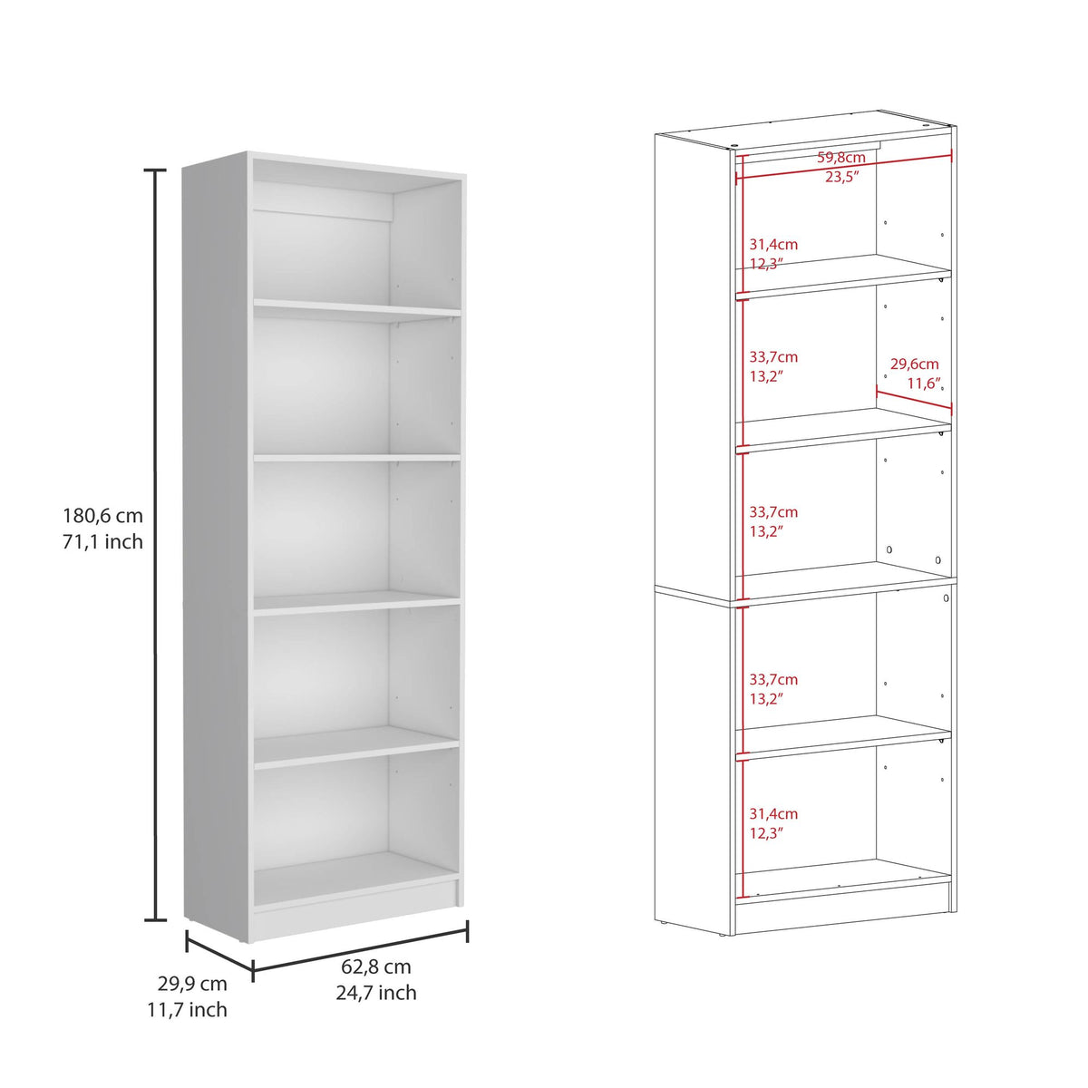 Penrose 3 Piece Living Room Set with 3 Bookcases, White