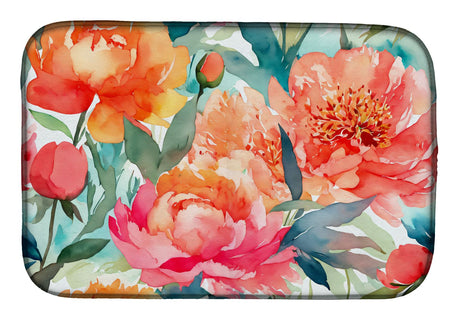 Peonies Watercolor Dish Drying Mat – Absorbent & Non-Slip Kitchen Counter Pad