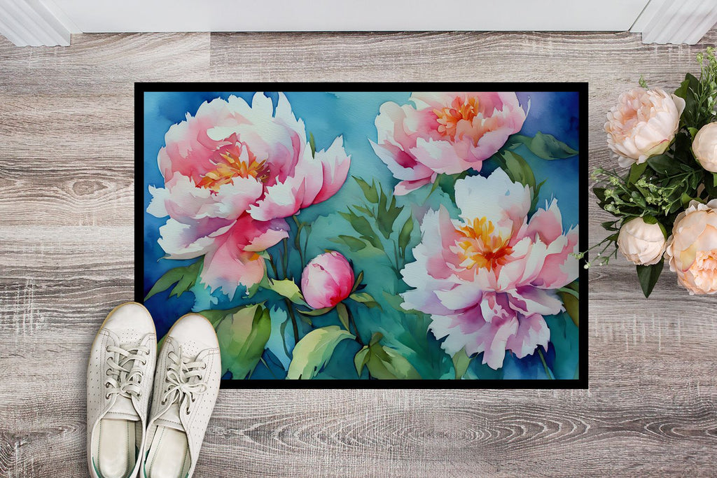 Watercolor Peonies Indoor and Outdoor Doormat