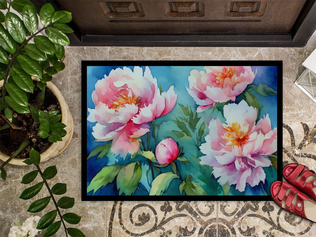 Watercolor Peonies Indoor and Outdoor Doormat