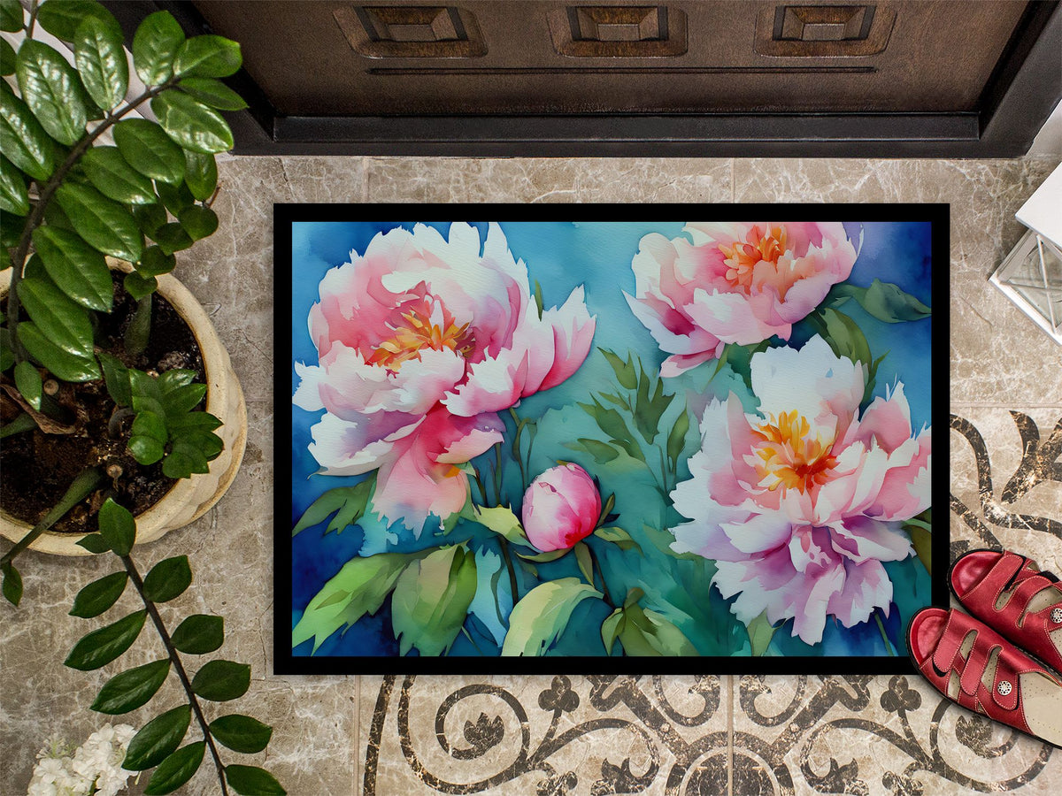 Watercolor Peonies Indoor and Outdoor Doormat