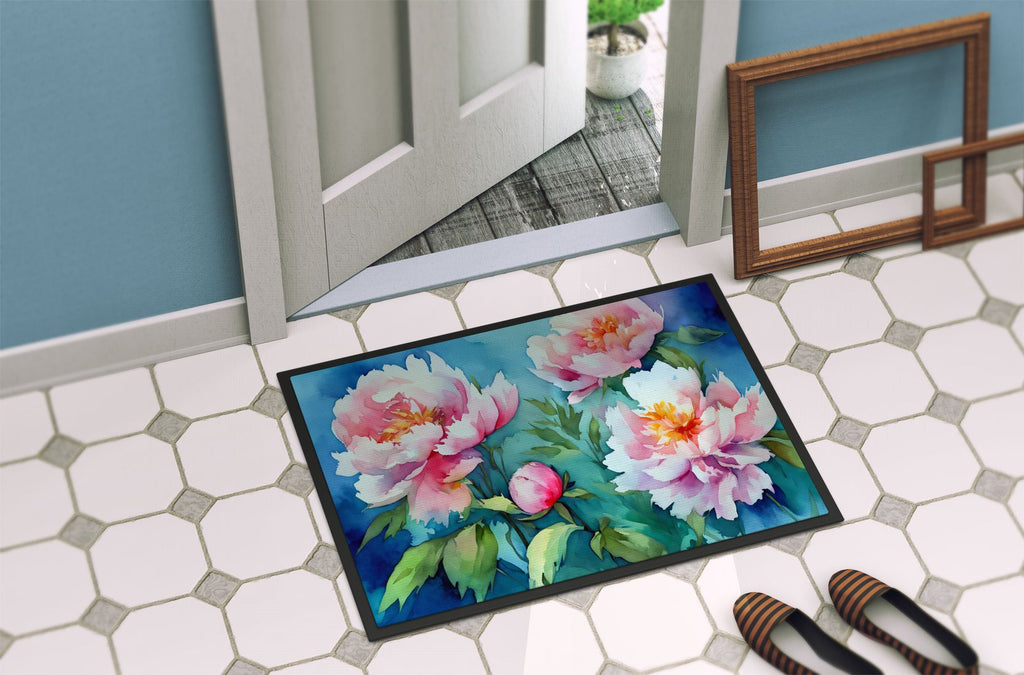 Watercolor Peonies Indoor and Outdoor Doormat