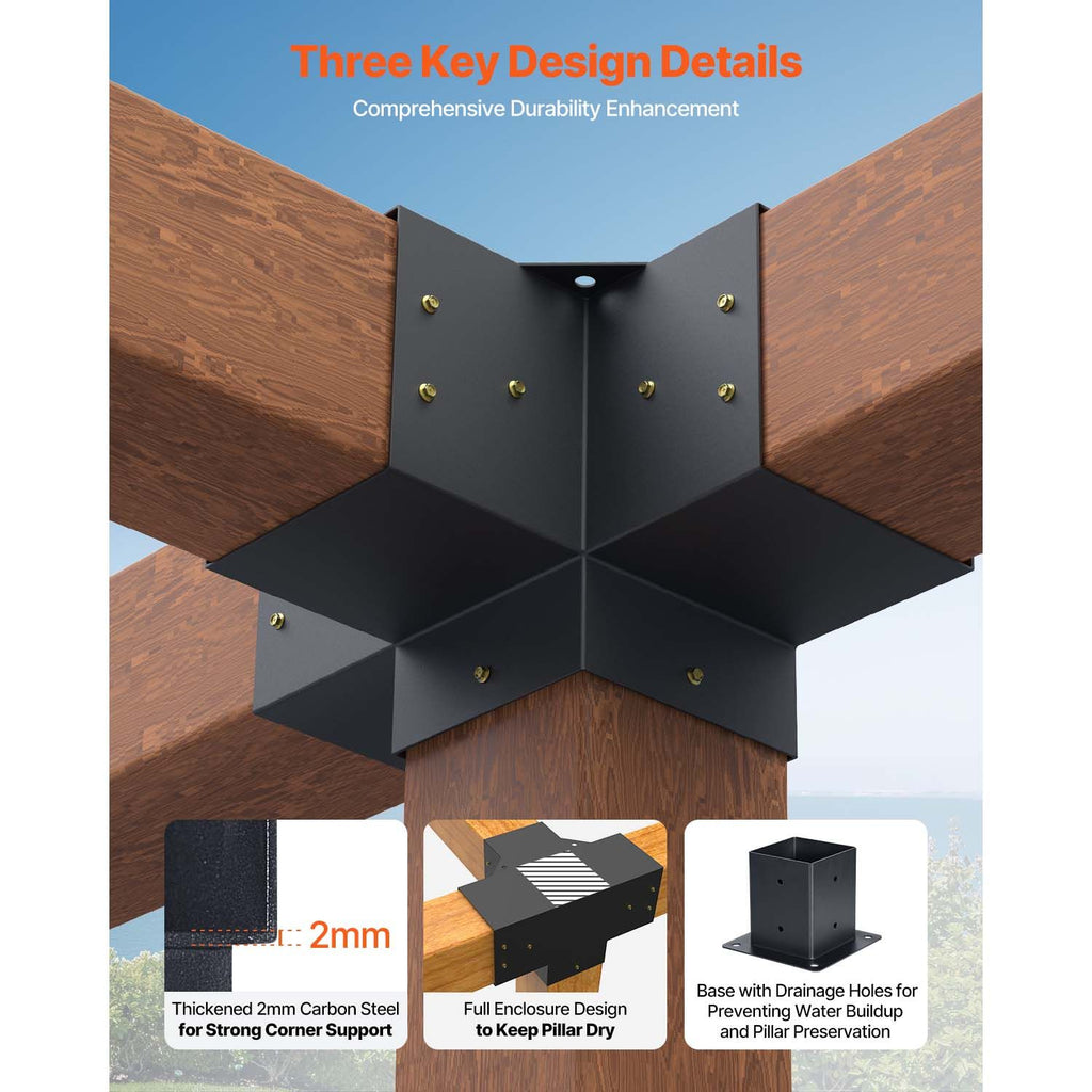 Four-Way Pergola Bracket Kit for DIY Wood Structures
