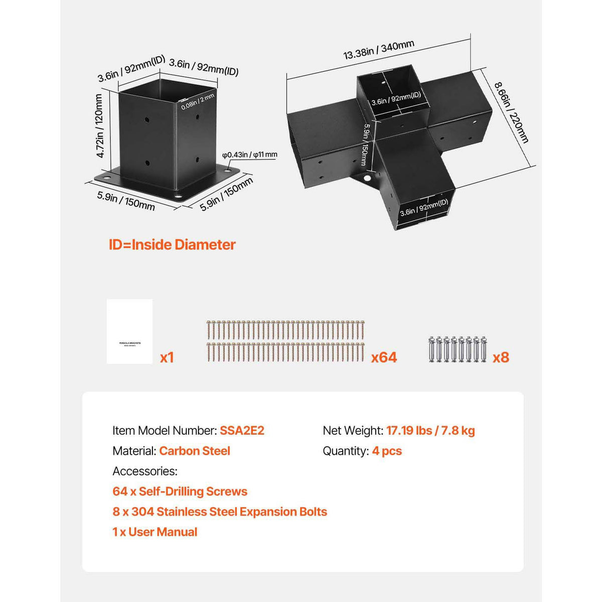 Four-Way Pergola Bracket Kit for DIY Wood Structures
