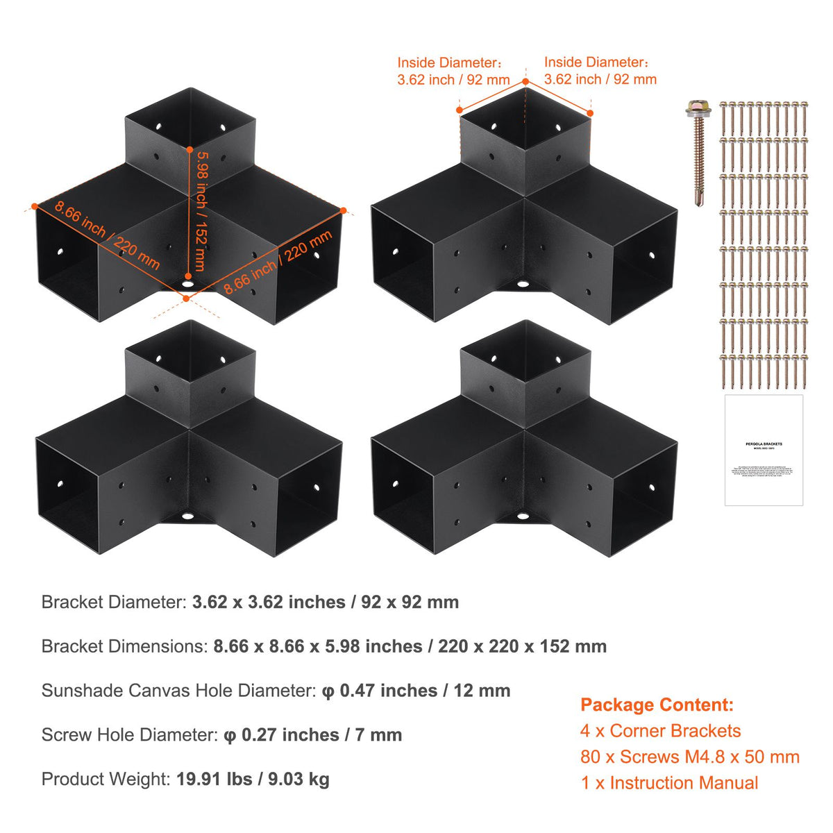 Three-Way Pergola Corner Bracket Kit