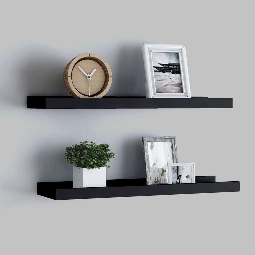 Black Picture Frame Ledge Shelves, Set of Two