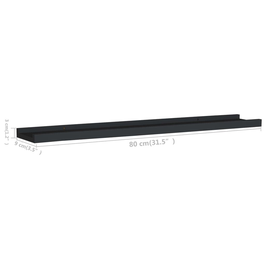 Black Picture Frame Ledge Shelves, Set of Two