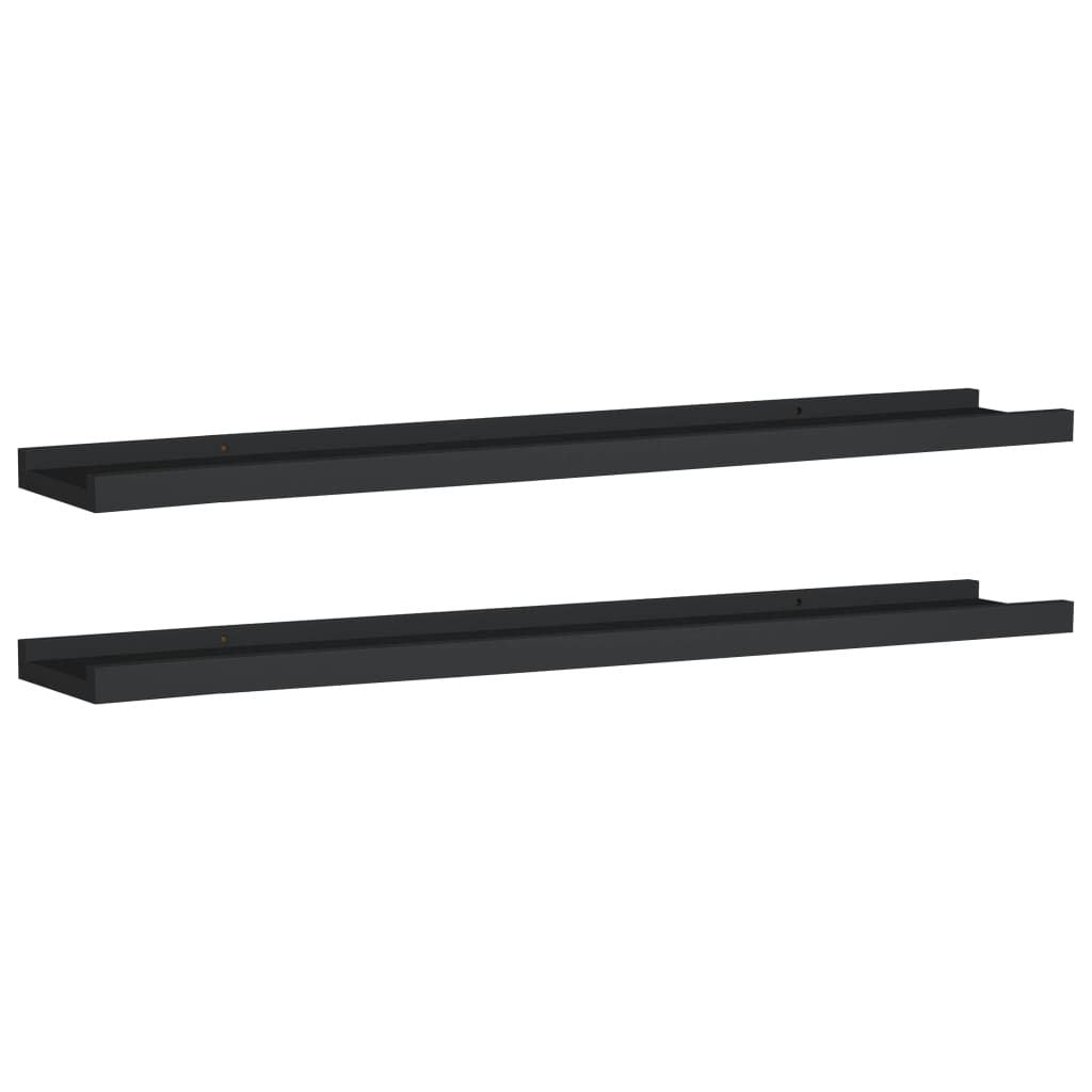 Black Picture Frame Ledge Shelves, Set of Two