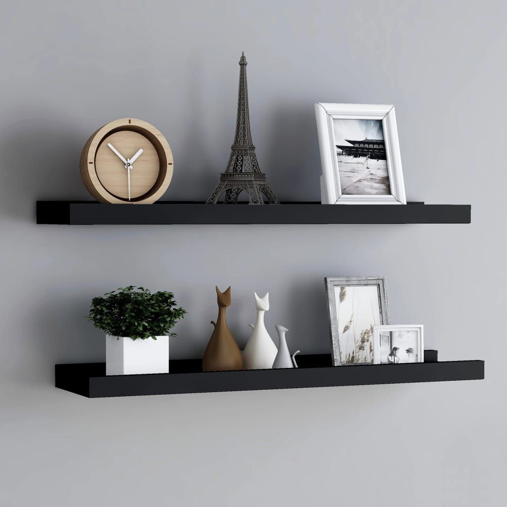 Black Picture Frame Ledge Shelves, Set of Two