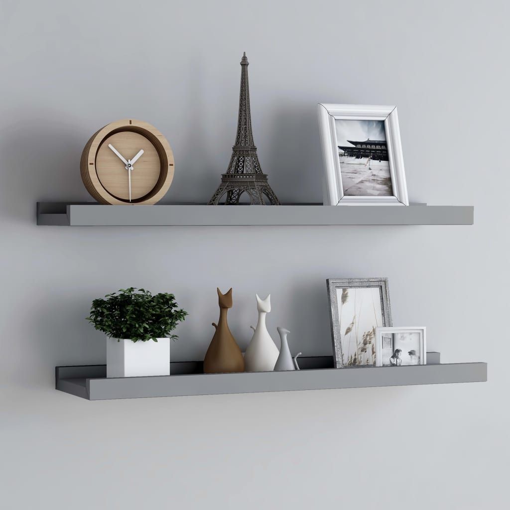 Gray Picture Frame Ledge Shelves, Set of Two