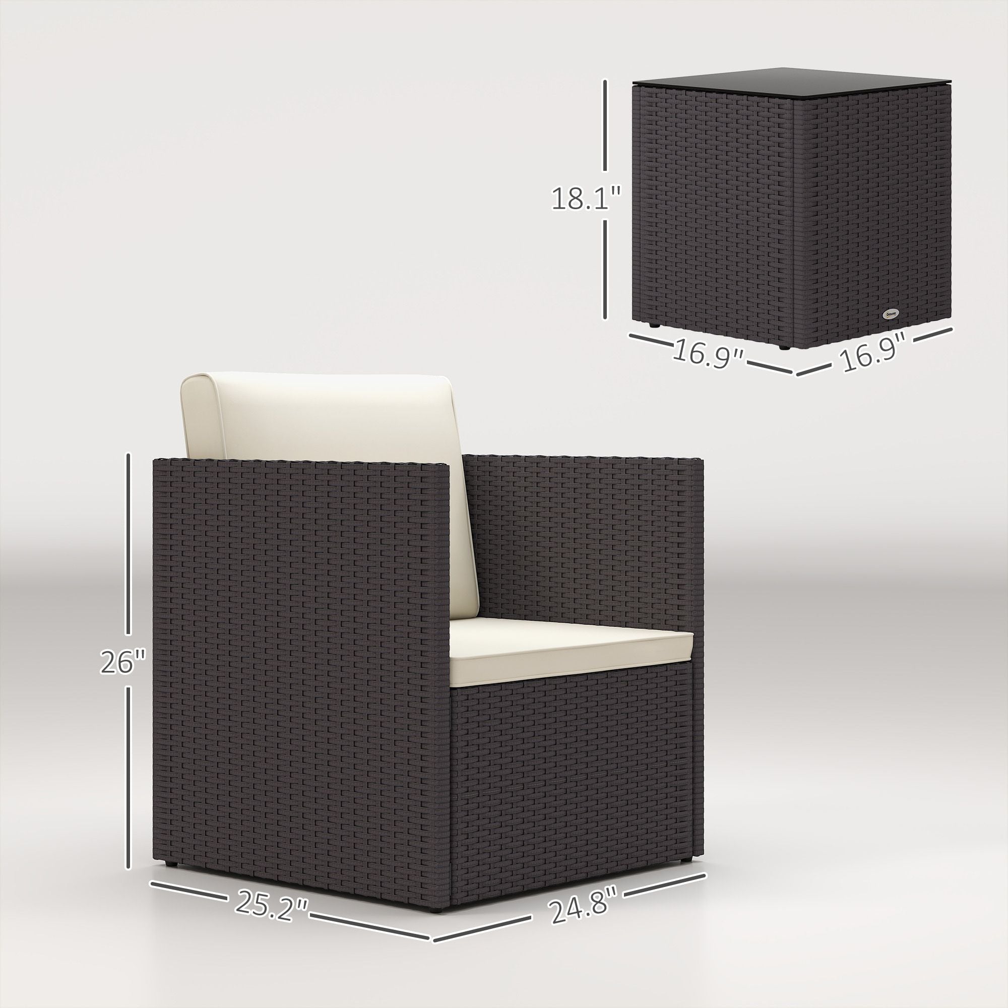 Foldable Patio Furniture Set with Cushioned Chairs and Coffee Table