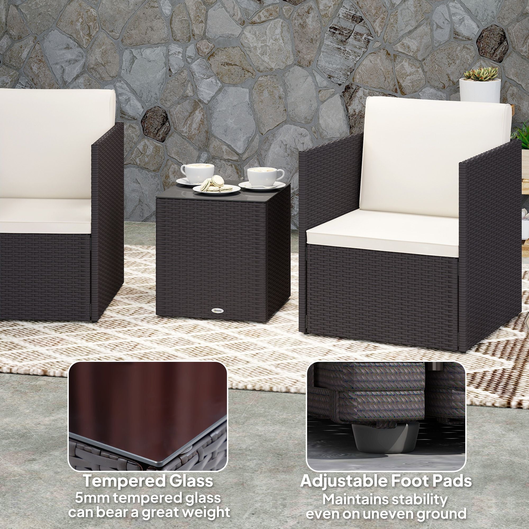 Foldable Patio Furniture Set with Cushioned Chairs and Coffee Table