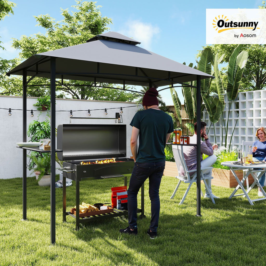 Panoramic Grill Gazebo with Storage Shelves and Bottle Opener