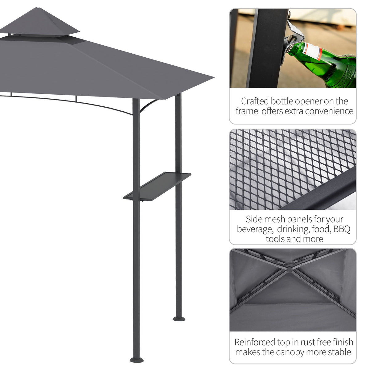 Panoramic Grill Gazebo with Storage Shelves and Bottle Opener