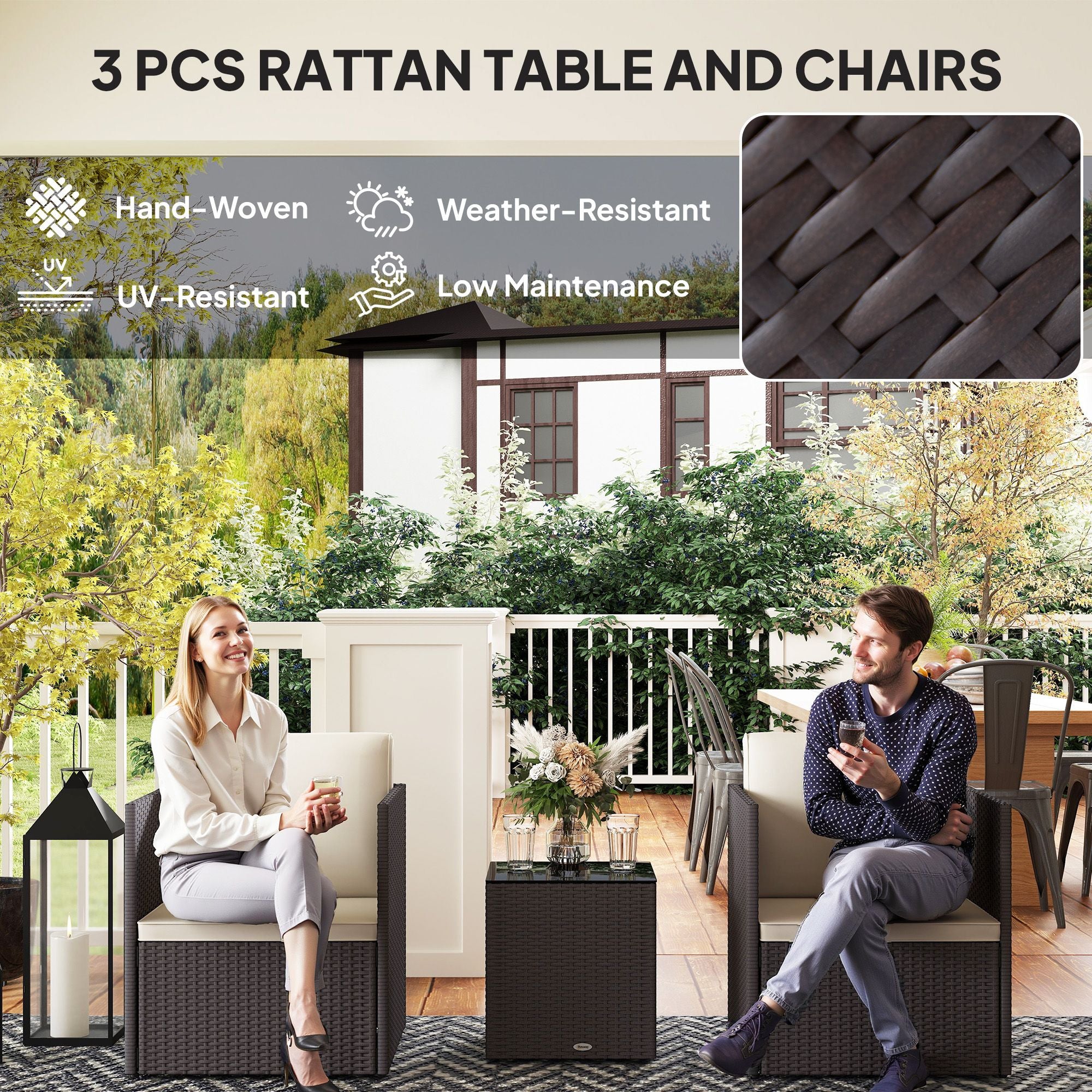 Foldable Patio Furniture Set with Cushioned Chairs and Coffee Table