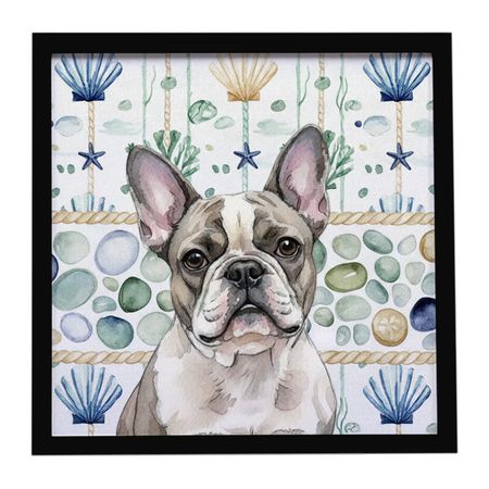 Pied French Bulldog Coastal Framed Wall Art