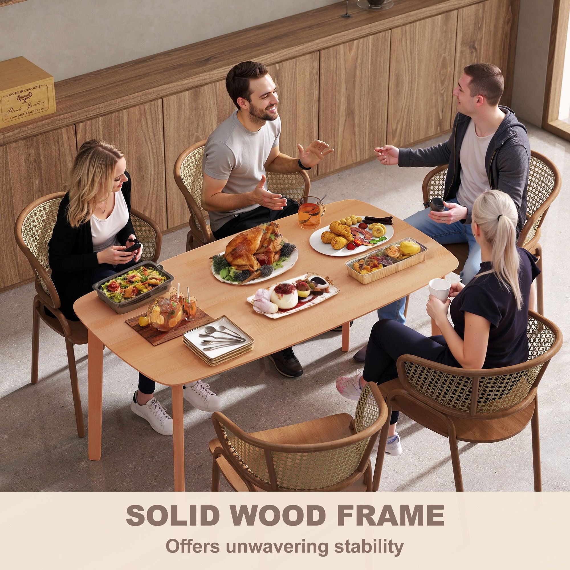 Rustic Pine Wood Dining Table for 6 - 47 Rectangular Kitchen Table