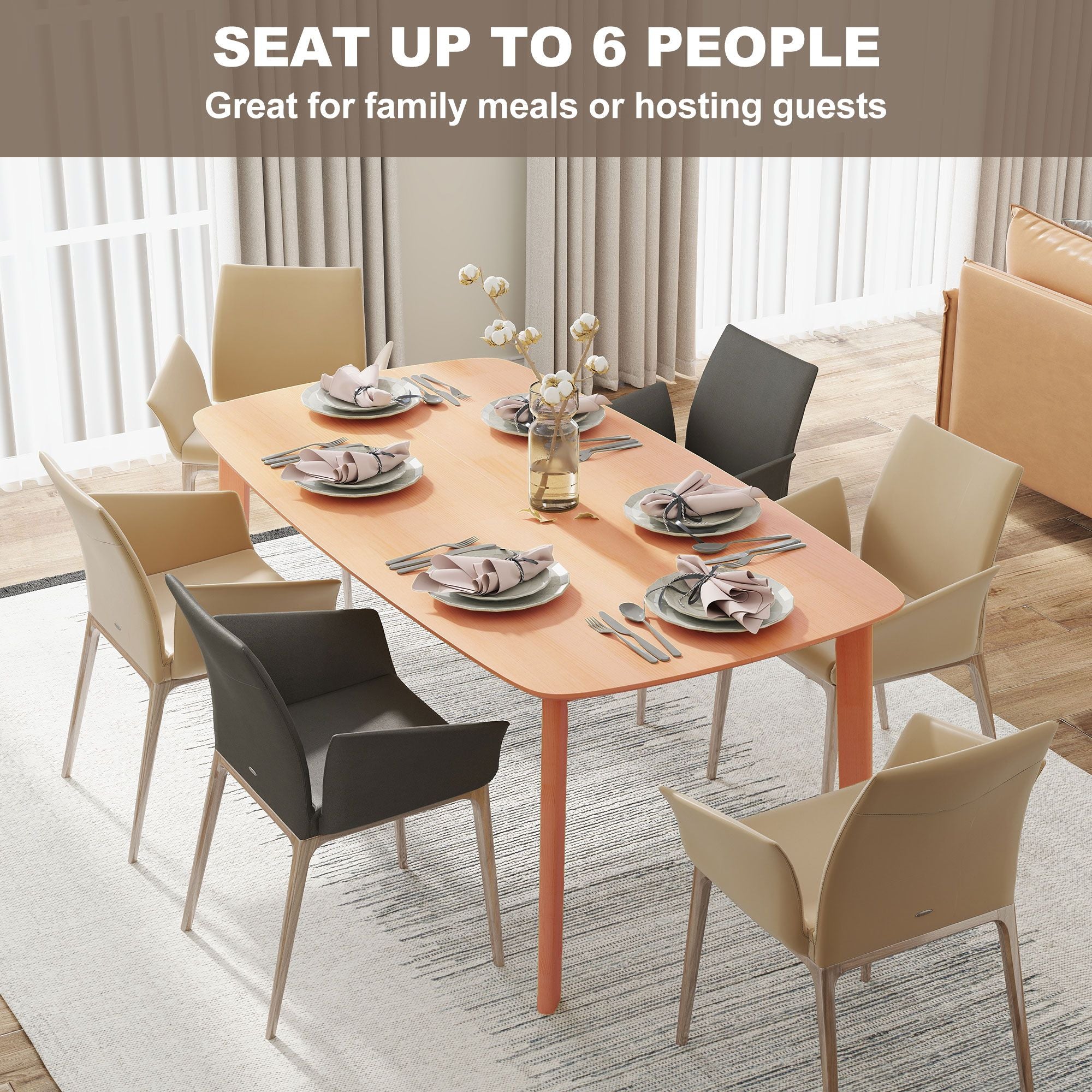 Rustic Pine Wood Dining Table for 6 - 47 Rectangular Kitchen Table