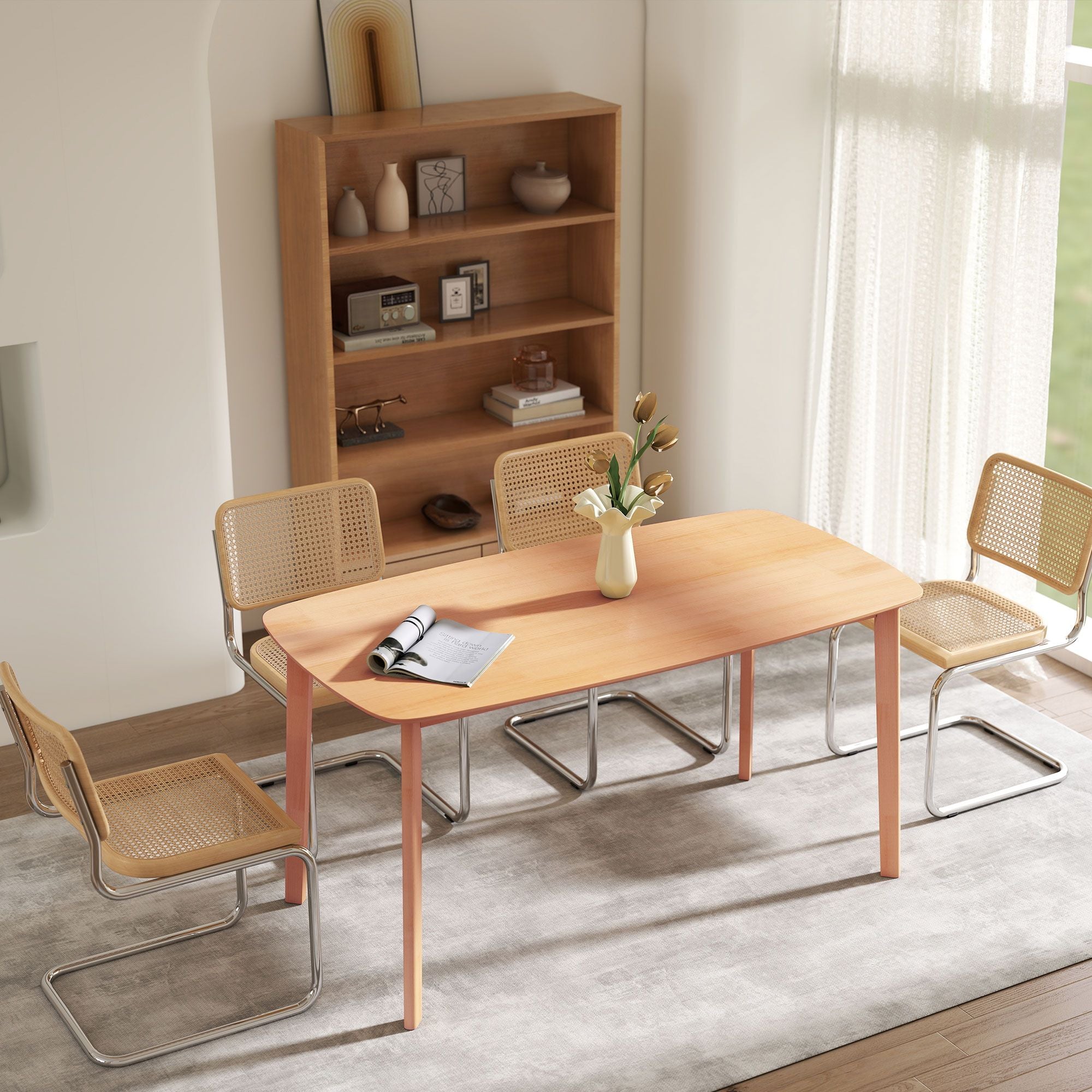 Rustic Pine Wood Dining Table for 6 - 47 Rectangular Kitchen Table